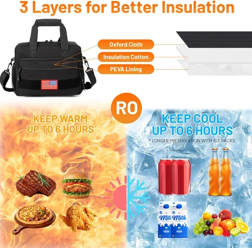 Vista 4 de Lonchera térmica y lonchera para hombres y mujeres, suave para adultos, reutilizable, portátil, enfriadores tácticos para el trabajo, picnic