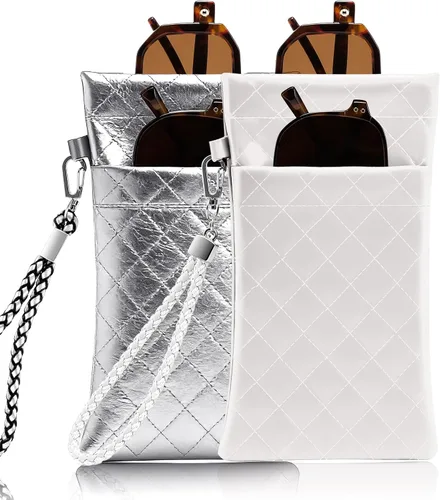 Vista 2 de FEISEDY Paquete de 2 fundas dobles para gafas, bolsa suave para gafas de sol, con correa para la muñeca, B0363