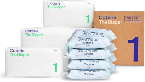 Vista 9 de Coterie Kit de toallitas y pañales para bebés, tamaño 1 (99 unidades) y tamaño de pañales para recién nacidos (93 unidades), paquete de 8 (448)