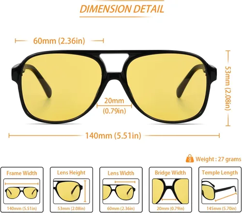 Vista 3 de Lentes de sol vintage retro de los años 70 para mujer y hombre, montura clásica, cuadrada y grande estilo aviador, lentes naranjas de moda UV400