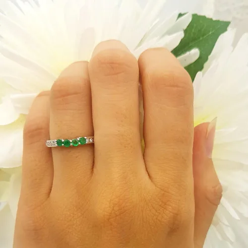 Vista 2 de Anillo redondo de oro de 14 quilates con esmeralda y diamantes para mujer, anillo de boda, Oro, Esmeralda