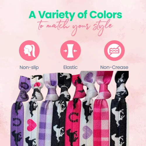Vista 3 de Infinity Collection Lazos para el pelo de caballo, 8 piezas, accesorios para el cabello rosa/morado para niñas. Juego de elásticos para el cabello