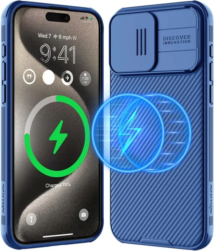 Vista 8 de Nillkin CamShield Pro - Funda magnética para iPhone 15 Pro Max, compatible con MagSafe, funda deslizante para cámara, color morado oscuro