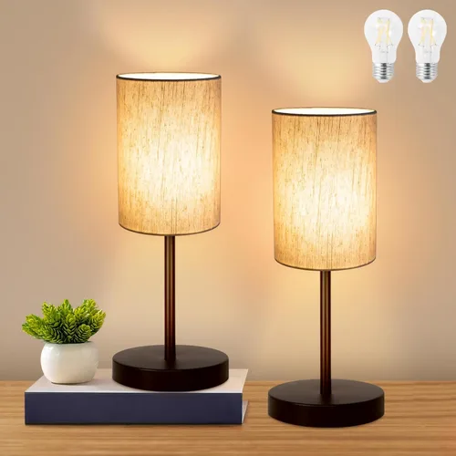 Vista 16 de RISLG Juego de 2 lámparas de mesa para recámara, lámparas de noche para mesita de noche con interruptor de cable, lámparas de escritorio