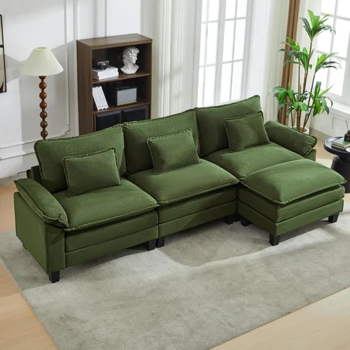 Vista 61 de URRED - Sofá seccional modular tipo nube, cómodo sofá cama de chenilla moderna con asientos profundos y otomán/almohadas para sala de estar