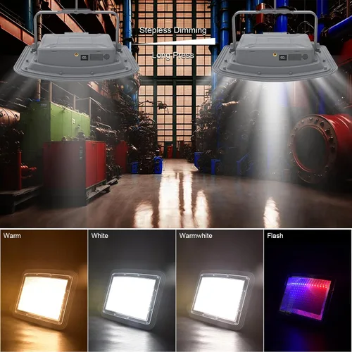 Vista 3 de Luz solar de trabajo LED recargable de 150 W, 16000 mAh, 15000 LM, paneles solares dobles (carga del 50% en un día bajo el sol), con brillo continuo
