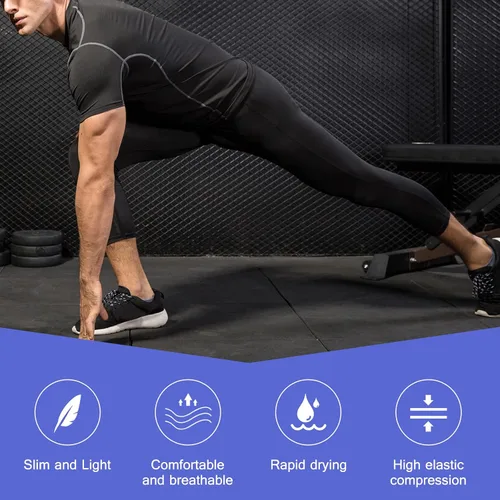 Vista 52 de Pantalones de compresión para hombre, mallas de compresión de una pierna para baloncesto, capri 3/4, leggings atléticos, capa base de secado fresco