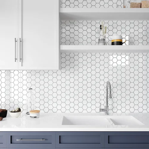 Vista 2 de VEELIKE Azulejos Hexagonales Blancos Despegar y Pegar para Salpicadero 6 Hojas Azulejos Adhesivos para Salpicadero de Cocina Azulejos de Pared
