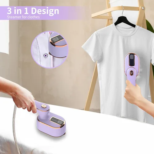 Vista 2 de Vaporizador portátil de mano para ropa, planchado y vapor 2 en 1, giratorio de 180°, multidireccional, mini vaporizador de viaje, adecuado para ropa