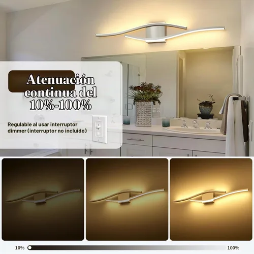 Vista 3 de Joossnwell Luces de tocador de níquel cepillado para accesorios de iluminación de baño, sobre espejo, regulables, 5CCT, moderno, lámpara de pared