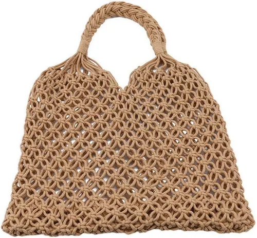 Vista 7 de Bolsa de hombro tejida de algodón para mujer, bolsa de hombro tejida para playa y playa