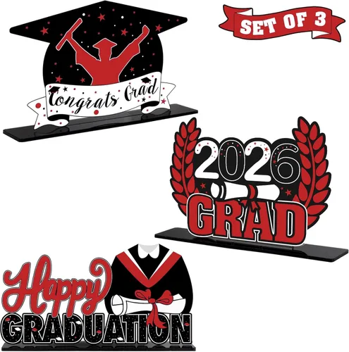 Vista 8 de LINGTEER Decoraciones de fiesta de graduación de clase 2026 – 3 piezas de felicitaciones de graduación 2026 de acrílico para centros de mesa de Azul