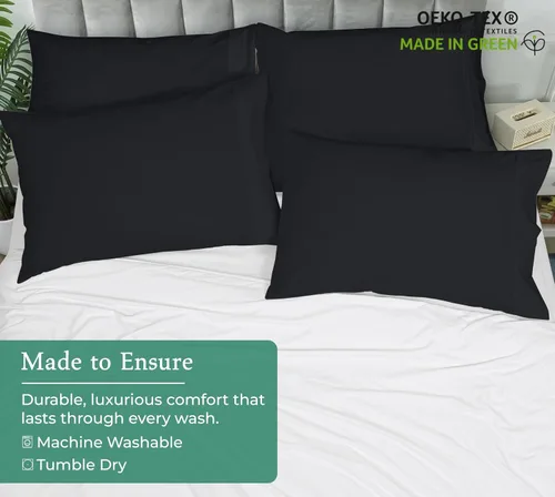 Vista 8 de Royale Linens Juego de 2 fundas de almohada Queen – Fundas de almohada de cama – 20 x 30 pulgadas – Fundas de almohada negras – 1800 microfibra