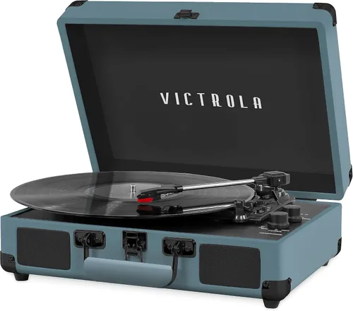 Vista 15 de VictrolaJugador de registro portátil de la maleta de Bluetooth de 3 velocidades de la vendimia con altavoces incorporados Built-in stereo