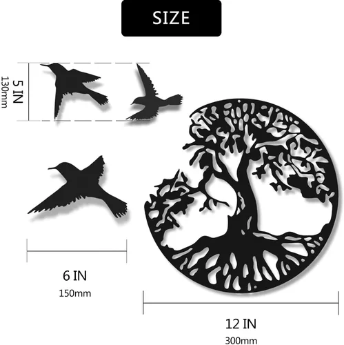 Vista 2 de Arte de pared de metal con árbol de la vida, escultura de pared de árbol genealógico, arte de pared moderno para sala de estar, jardín, oficina