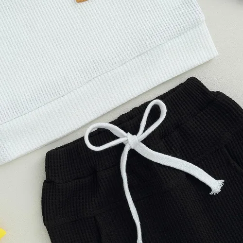 Vista 56 de Conjunto de 2 piezas de ropa para bebé y niño, sudadera con cuello redondo con letras y pantalones casuales de otoño e invierno B Negro-marrón