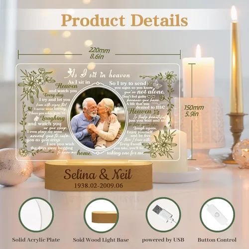 Vista 5 de Regalos conmemorativos personalizados, regalos de luz nocturna conmemorativa en memoria de un ser querido, regalos de condolencias personalizados