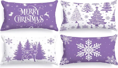 Vista 15 de Lanpn Juego de 4 fundas de almohada de Navidad negras de 12 x 12 pulgadas, fundas de almohada decorativas de invierno, cojín de árbol de Navidad