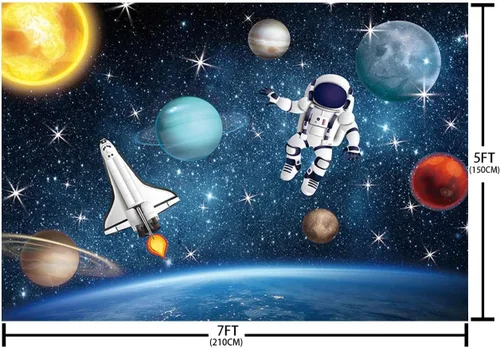 Vista 2 de AIBIIN Fondo de fotografía del espacio exterior de 7 x 5 pies, universo, planeta, estrella, galaxia, astronauta, cohete, fotografía, fondo