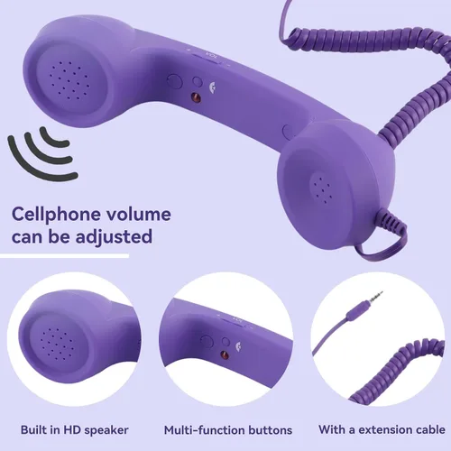 Vista 4 de Auricular retro para teléfono, auricular de teléfono para teléfono celular tipo C con conector de 0.138 in, receptor de teléfono móvil, micrófono