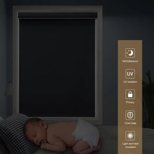 Vista 4 de Changshade Persianas enrollables opacas personalizadas, con aislamiento térmico, bloqueo de luz, persianas de oscurecimiento de habitación