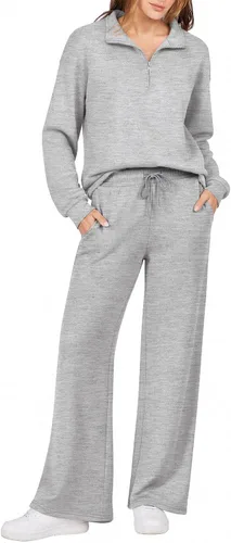 Vista 21 de Ekouaer 2 Piece Sets for Women Half Zip Lounge Sets Matching Fall Outfits Black