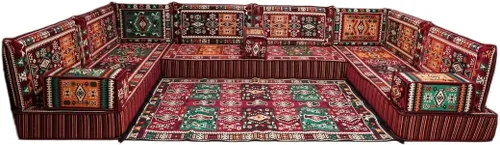 Vista 145 de arabicsofa Sofá en forma de U de estilo árabe para el suelo – Juego de Majlis hecho a mano – Sofá de estilo bohemio