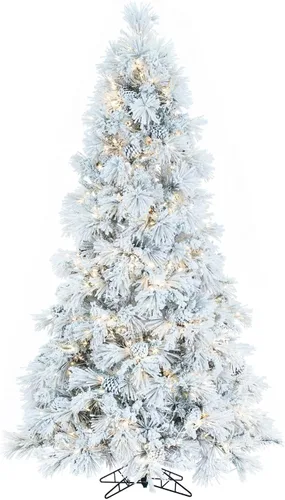 Vista 5 de Vickerman Árbol de Navidad flocado de pino Atka, K171145, verde, 4.5 pies