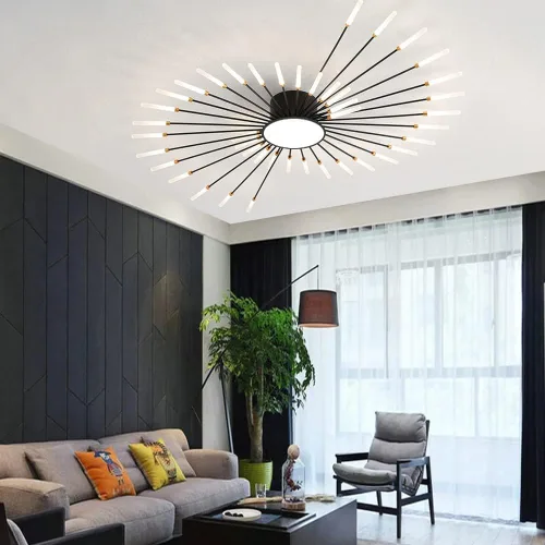 Vista 4 de Lámpara de techo LED regulable de 51 pulgadas, 42 luces de techo empotradas, lámpara de techo negra para dormitorio, sala de estar, lámpara colgante