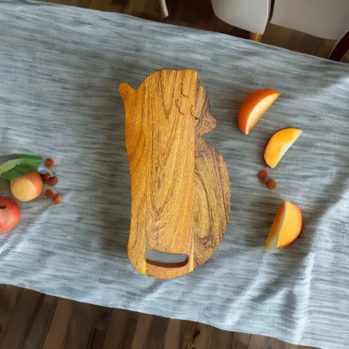 Vista 6 de Divertida tabla de cortar de madera con forma de gato para cocina con asa, 8 pulgadas de largo x 15.25 pulgadas de ancho, tabla de servir