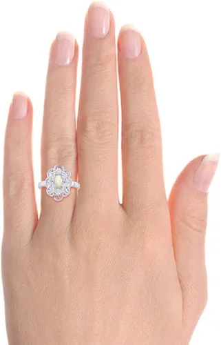 Vista 6 de RYLOS Joyería para mujer, collar con colgante de halo de plata de ley y anillo a juego con piedras preciosas y diamantes brillantes auténticos