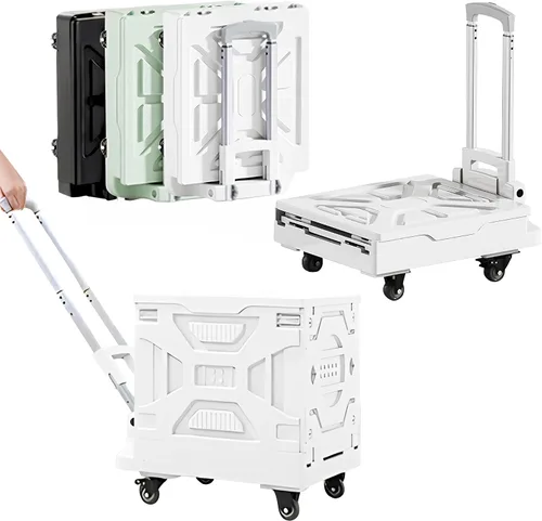 Vista 12 de VECELO Carrito de compras plegable 2 en 1 de 16 galones, carrito plegable con mango ajustable y ruedas de 360°, caja rodante de doble modo Negro