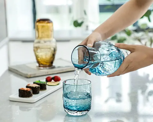 Vista 8 de Retro Crown Relief - Jarra de agua de noche de cristal transparente con vaso, jarra y taza de noche