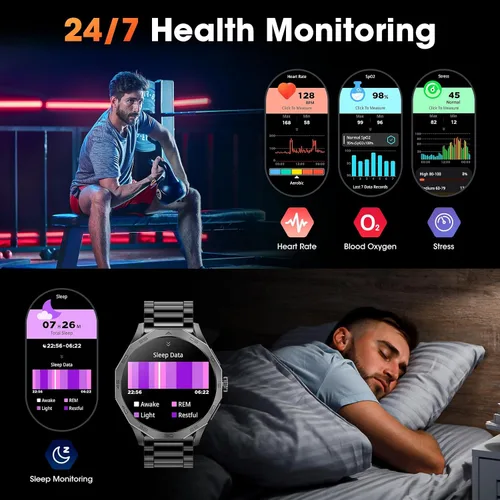 Vista 6 de Reloj inteligente militar para hombre, pantalla HD Ultra de 1.85 pulgadas, pantalla táctil, batería de 710 mAh, relojes inteligentes para Android