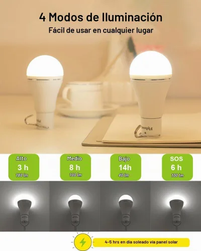 Vista 2 de Bombillas solares portátiles para interiores y gallineros, luz de gallinero con temporizador, luces solares LED para cortes de energía de emergencia