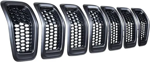 Vista 11 de Juego de insertos de rejilla de malla de panal de abeja, color negro, kit de moldura cromada compatible con Jeep Cherokee 2014-2018