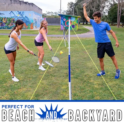 Vista 12 de Franklin Sports - Juegos de Voleibol + Bádminton - Juego de Playa + Patio Trasero - Voleibol, Bomba, Raquetas de Bádminton, Volantes, Red + Postes