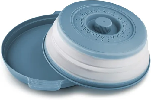 Vista 8 de Cubierta contra salpicaduras de microondas con bandeja de platos, cubierta de silicona para alimentos para microondas con mango antiquemaduras, tapa