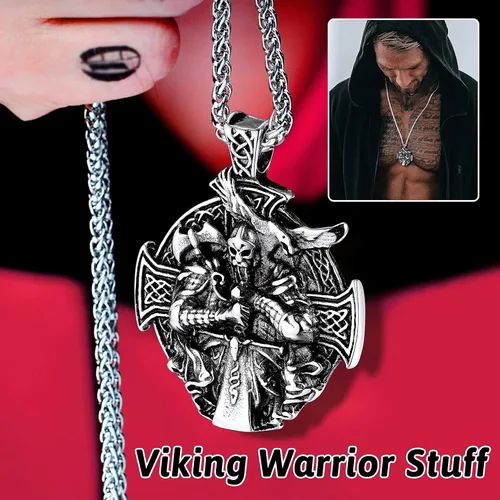 Vista 8 de FaithHeart Collar vikingo para hombre, acero inoxidable, mitología nórdica, lanza vikingaamuleto de Odín