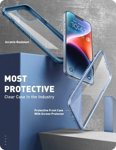 Vista 2 de i-Blason Ares - Funda diseñada para iPhone 14 Plus de 6.7 pulgadas (versión 2022), funda transparente resistente de doble capa con protector