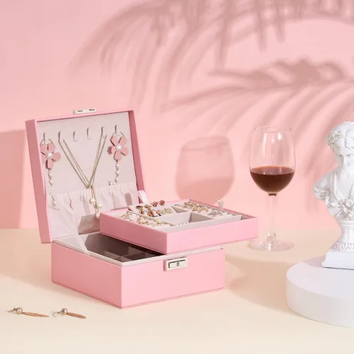 Vista 4 de BEWISHOME Joyero para niñas y mujeres, caja organizadora de joyas, regalos del día de San Valentín para mujeres y mujeres, caja de almacenamiento