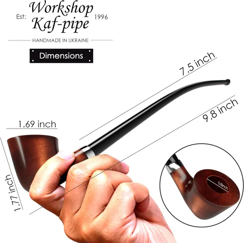 Vista 2 de Pipa de tabaco modelo KAF218 Churchwarden Style madera hecha a mano con forma de Dublín de madera de pera con tallo acrílico, caja de regalo