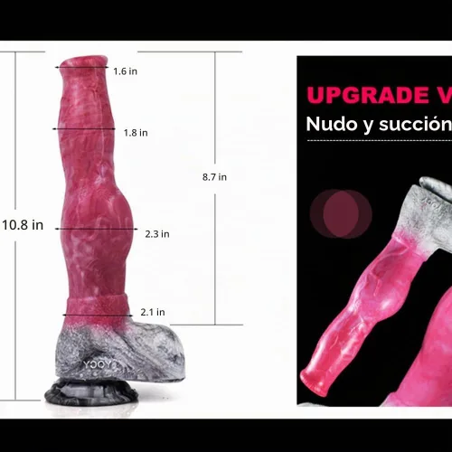Vista 5 de Consolador de silicona artificial de gran tamaño para perro, lobo de silicona, nudo grande, multicolor (rosa+gris)