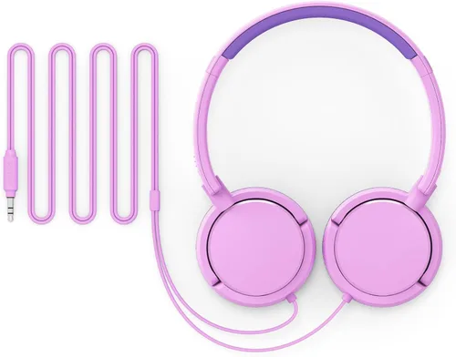 Vista 4 de PHILIPS K2019 - Audífonos ligeros con cable para niños, micrófono integrado, volumen seguro limitado, plegable y duradero, color rosa