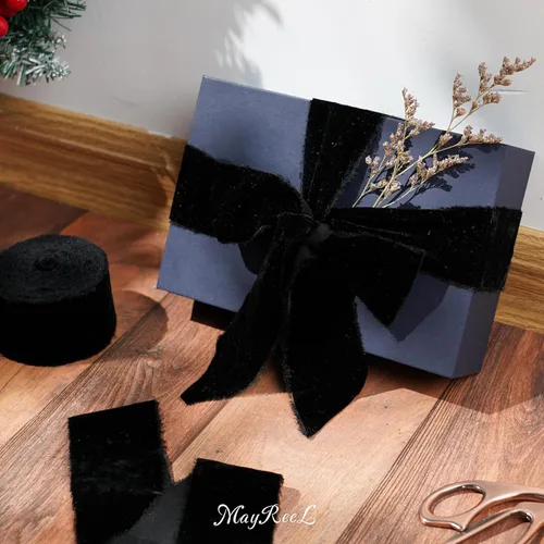 Vista 5 de MAYREEL Cinta de terciopelo negro de 2 pulgadas, cinta desgarrada a mano, borde deshilachado de seda para ramos de novia, invitaciones, libros