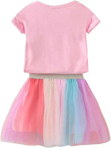 Vista 2 de JerrisApparel Disfraz de unicornio para niñas de fiesta de cumpleaños conjunto de falda tutú arco iris