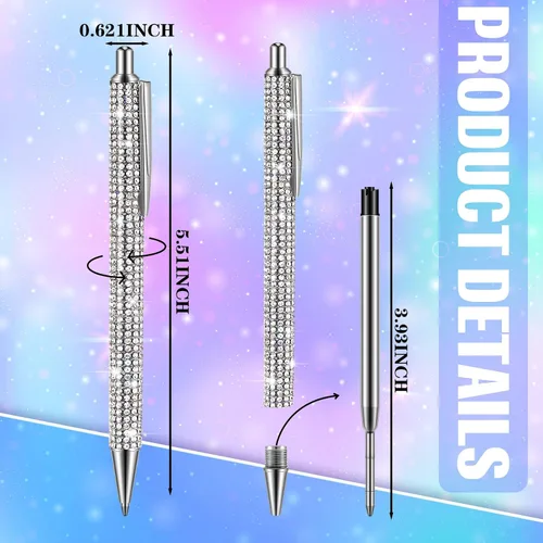 Vista 2 de Lincia 8 bolígrafos de diamantes de imitación brillantes, bonitos bolígrafos de diamantes de imitación a granel, bolígrafo de metal colorido con 8