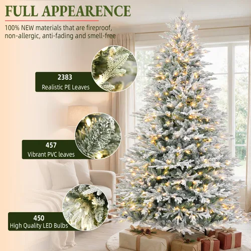 Vista 2 de 7.5FT Prelit Premium Flocked Christmas Tree, 3325 Realistic Tips Árbol flocado prémium