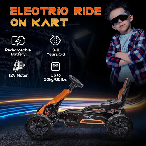 Vista 3 de Aosom Go Kart eléctrico de 12 V para niños, juguete para montar al aire libre con accionamiento hacia adelante hacia atrás y velocidad ajustable