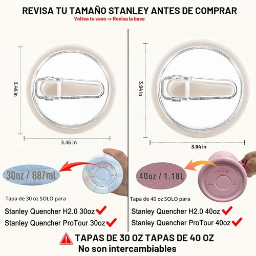 Vista 2 de Paquete de 2 Tapas de Repuesto Desmontables con Pajita Abatible para Accesorios de Vasos Stanley de 30 oz, Tapas a Prueba de Fugas para Vaso Stanley